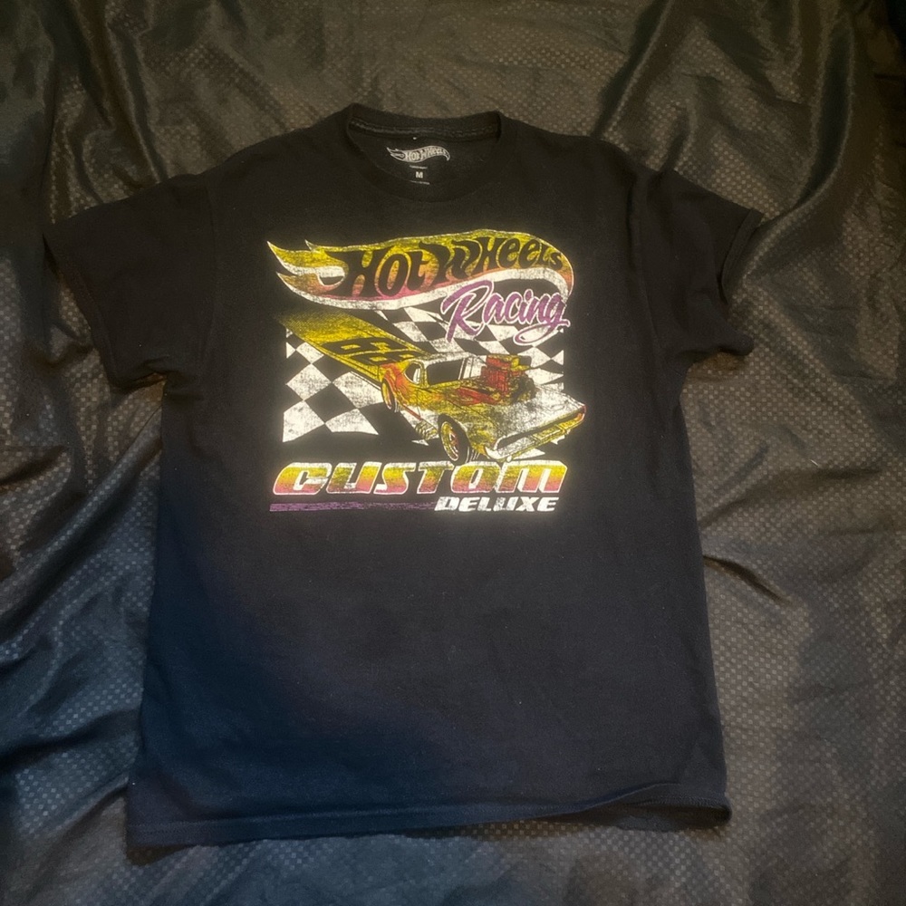 Black graphic hot wheels tee